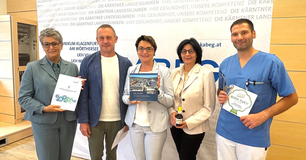 Christine Schaller-Maitz, Pflegedirektion im LKH Villach, Wolfgang Deutz, Beate Prettner, Elke Schindler und Simon Wurzer (von links) - Fotohinweis: Büro LR.in Prettner